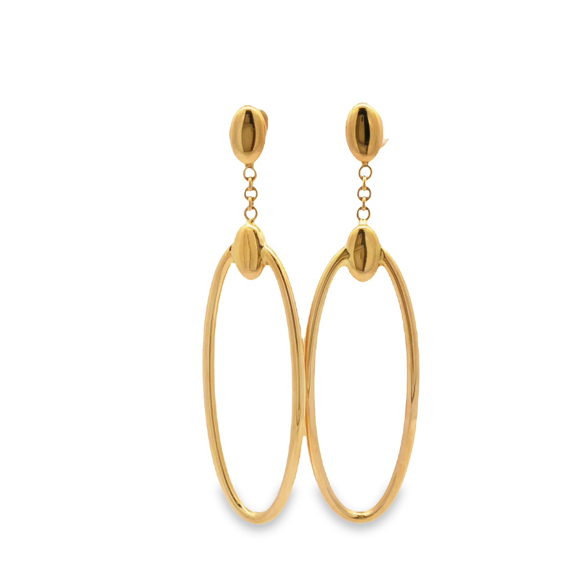 18K Yellow Gold Dangling Oval Earrings