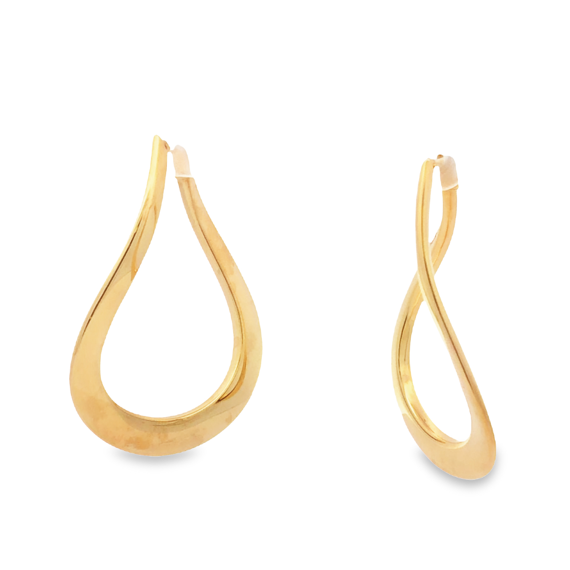 18K Yellow Gold Freeform Drop Hoop Earrings