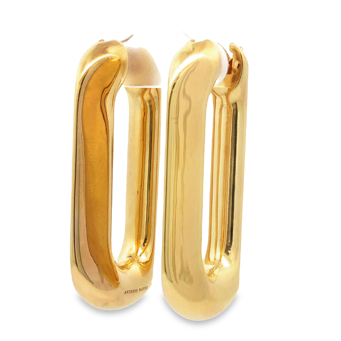 18K Yellow Gold Hollow Elongated Earrings