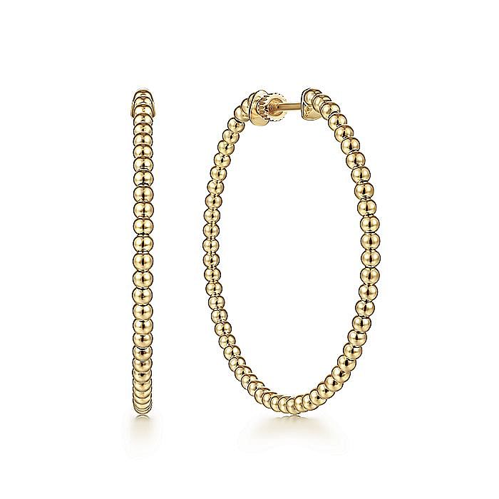 Gabriel & Co. 14K Yellow Gold 40M Beaded Round Hoop Earrings