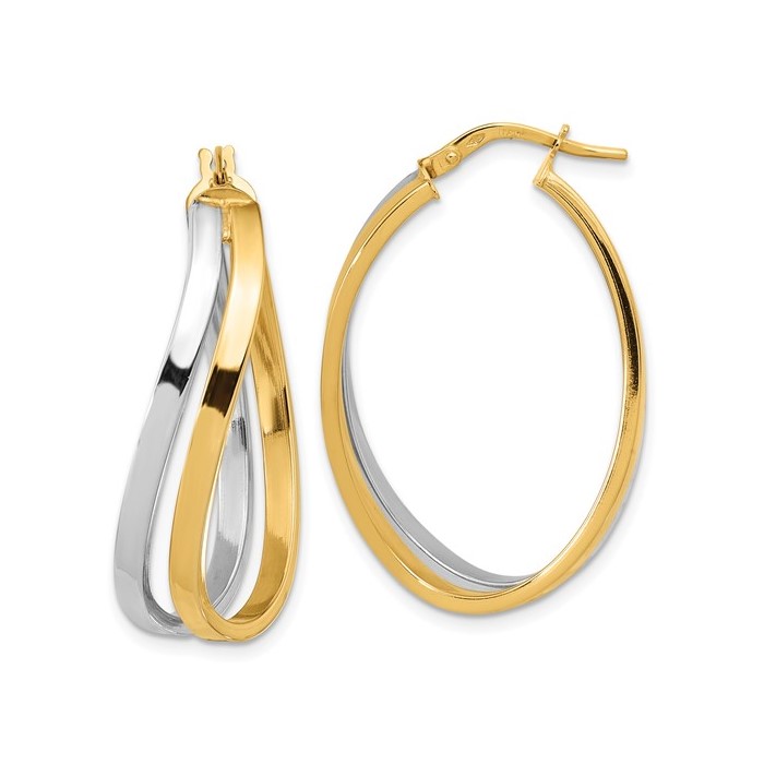 14K Gold Two-Tone Twisted Oval Hoop Earrings