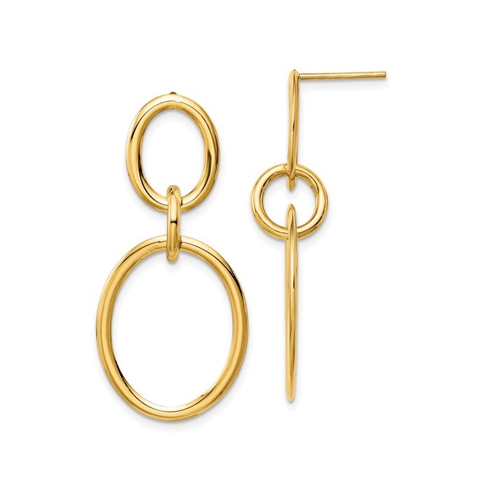 14K Yellow Gold Oval Loop Chain Earrings