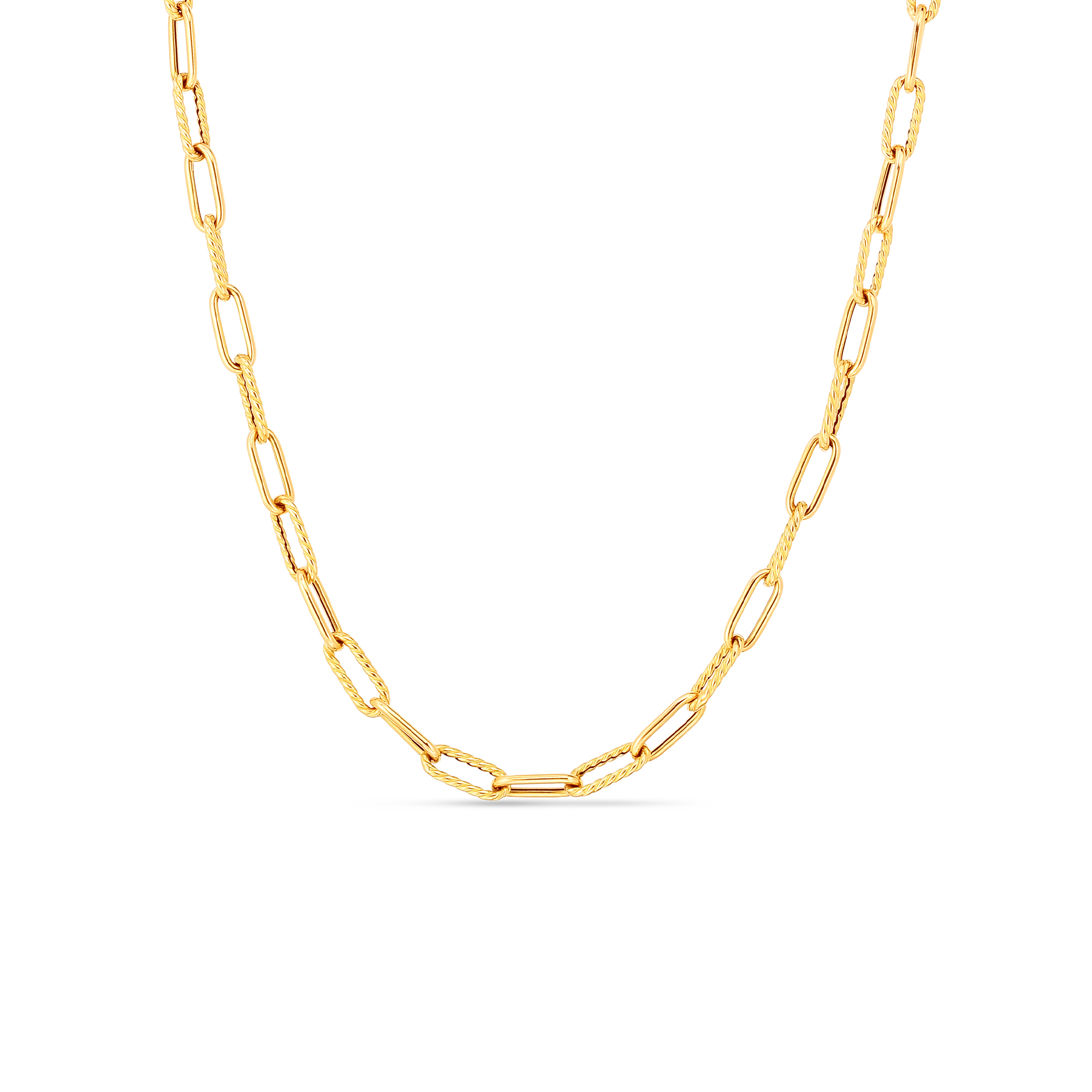 Roberto Coin 18K Yellow Gold Designer Gold Alternating Polished and Fluted Fine Paperclip Link Chain