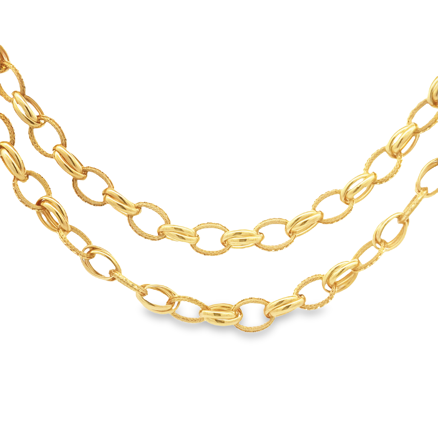 18K Yellow Gold Link Necklace with Various Textures