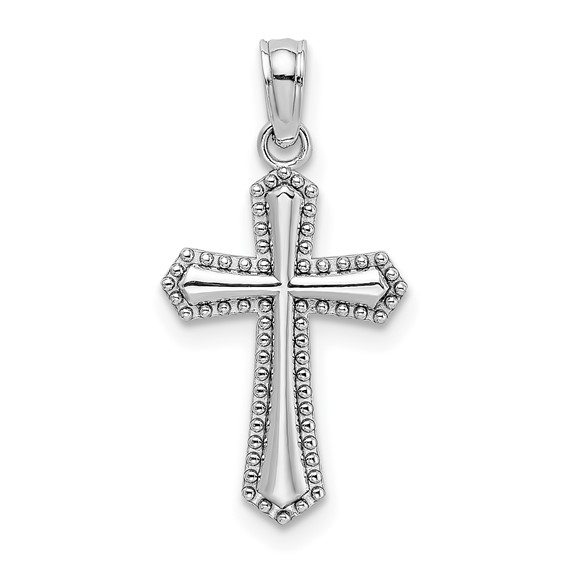 14K White Gold Beaded Trim Cross Precious Metal(No Stones) Pendant/Charm