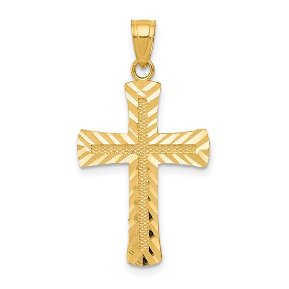 14K Yellow Gold Diamond-Cut Latin Cross Precious Metal(No Stones) Pendant/Charm