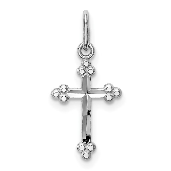 14K White Gold Polished Diamond-Cut Small Budded Cross Precious Metal(No Stones) Pendant/Charm