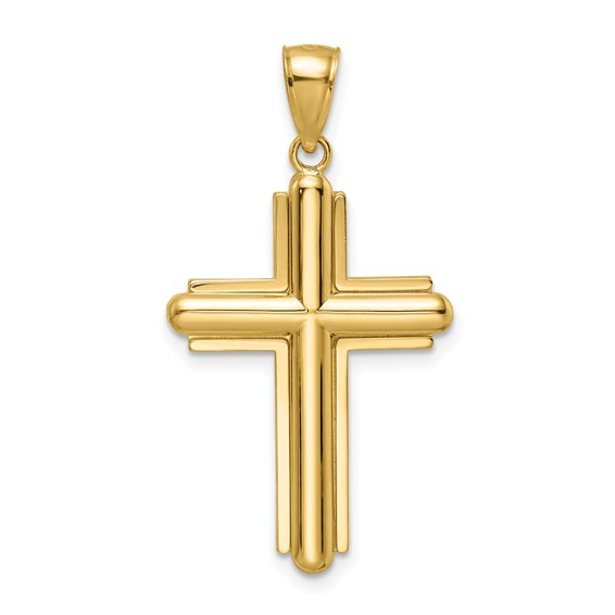 14K Yellow Gold Beveled Cross Precious Metal(No Stones) Pendant/Charm