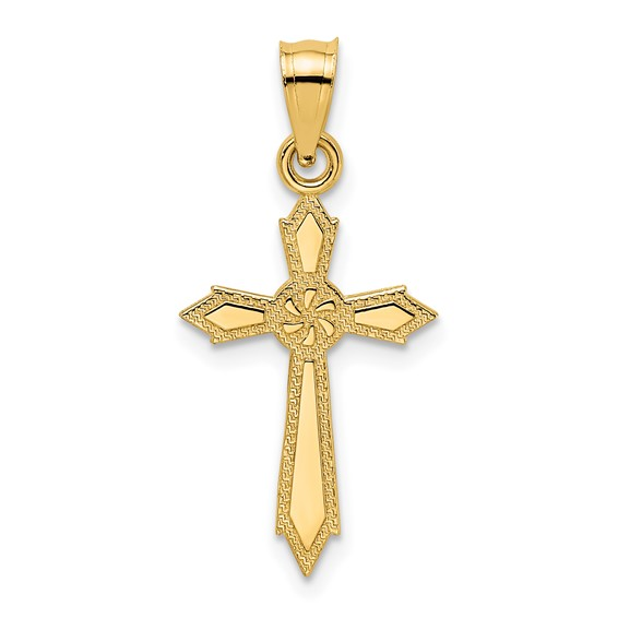 14K Yellow Gold Engraved Edges Cross Precious Metal(No Stones) Pendant/Charm