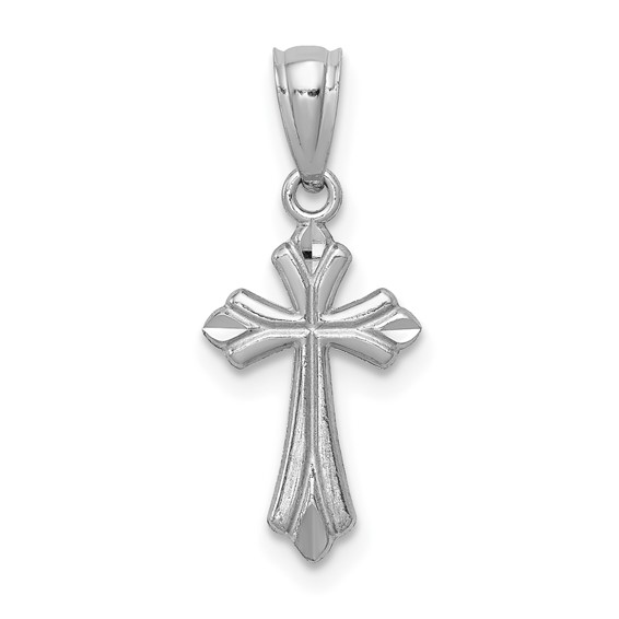 14K White Gold Budded Cross Precious Metal(No Stones) Pendant/Charm