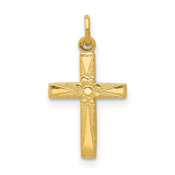 14K White Gold Floral Cross Precious Metal(No Stones) Pendant/Charm