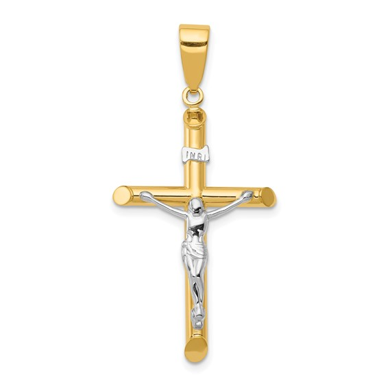 14K two Tone (White & Yellow Gold Hollow Crucifix