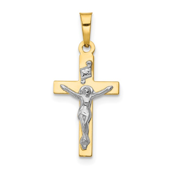 14K Two Tone (White & Yellow Gold) with Rhodium Polished INRI Crucifix