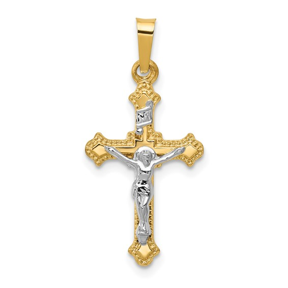14K Two Tone (White & Yellow Gold) Polished INRI Crucifix