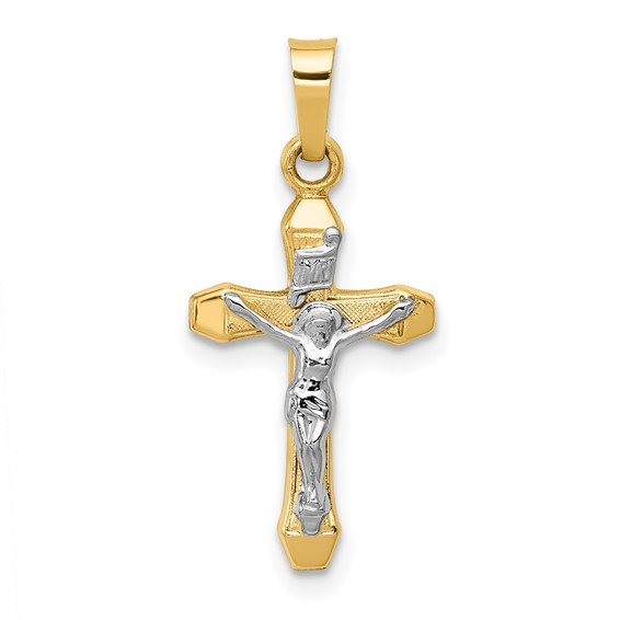 14K Two Tone (White & Yellow Gold) INRI Hollow Crucifix