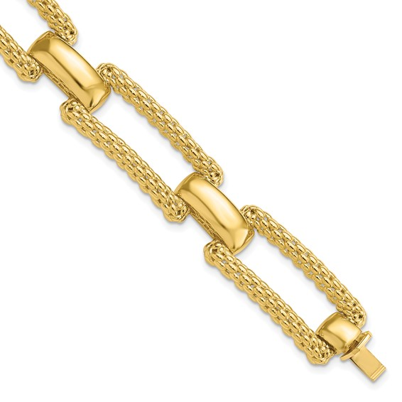 14K Yellow Gold Polished & Textured Fancy Bracelet 7.25