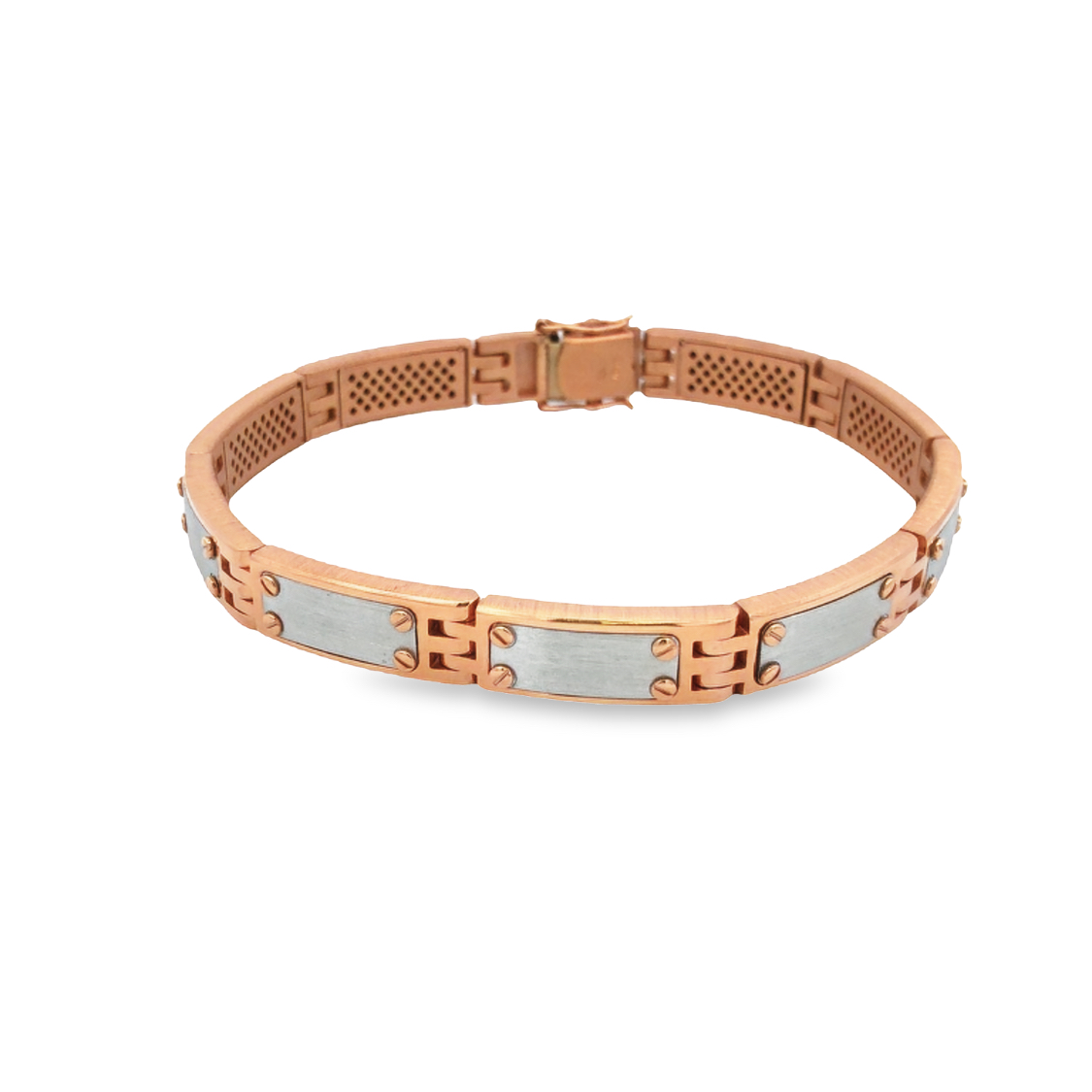 18K Rose and White Gold Men's Link Bracelet 8
