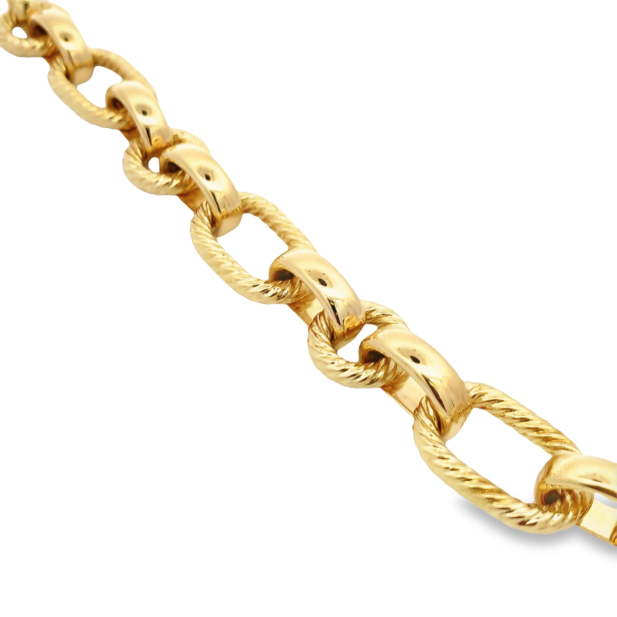 18K Yellow Gold Oval and Circle Rope Link Bracelet