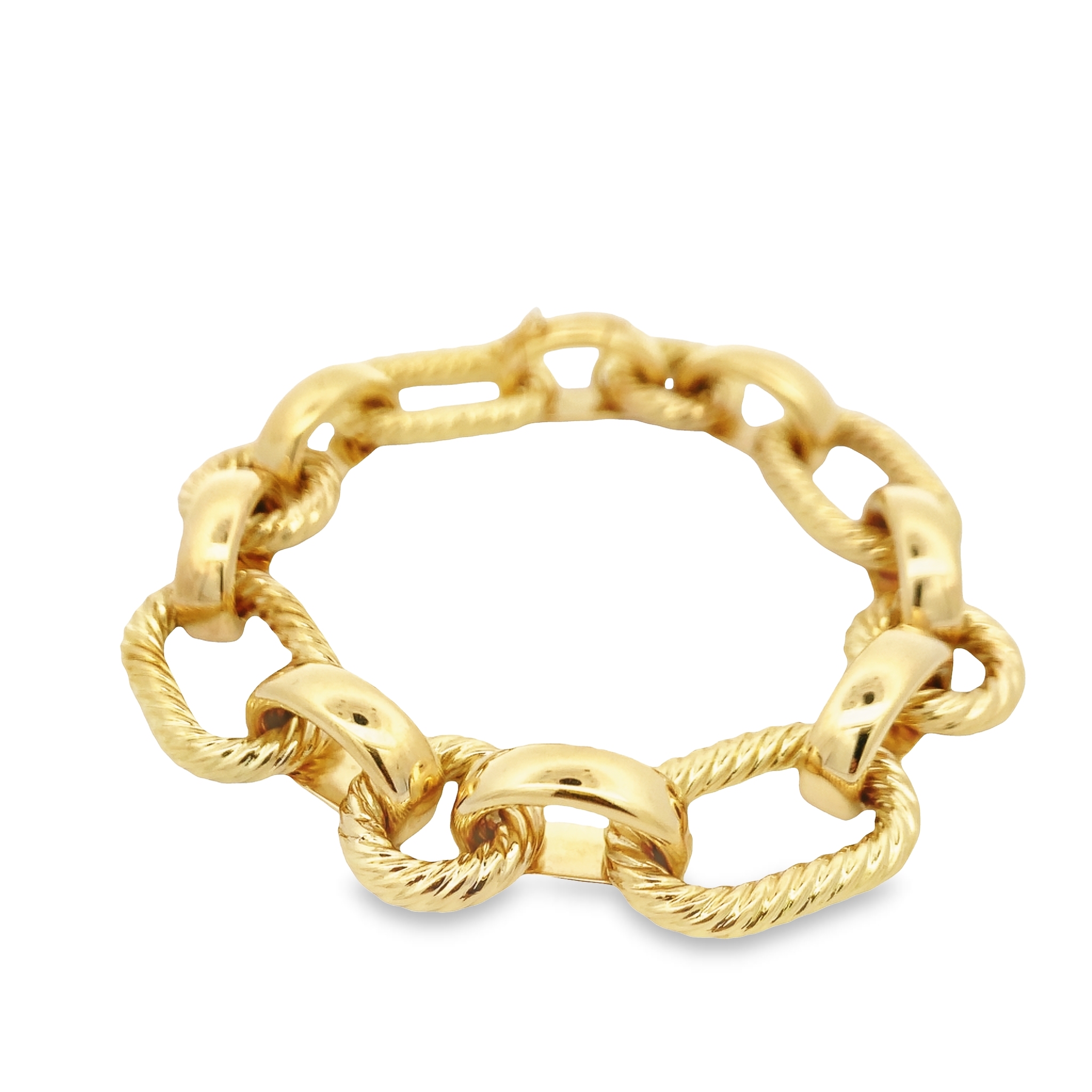 18K Yellow Gold Oval and Circle Rope Link Bracelet