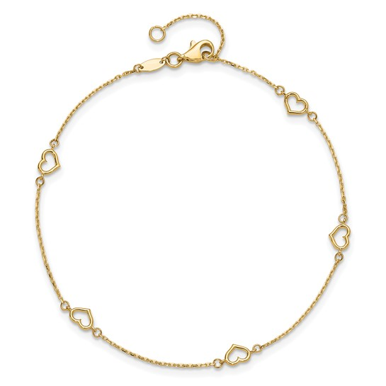 14K Yellow Gold Heart Link Anklet