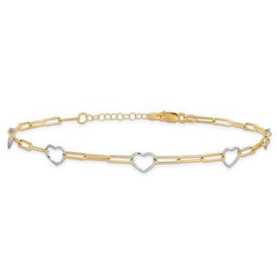 14K Two-Tone Paperclip and Heart Anklet