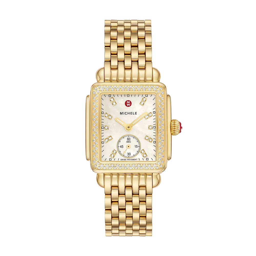 Michele Deco Mid 18k Gold-Plated Diamond Watch