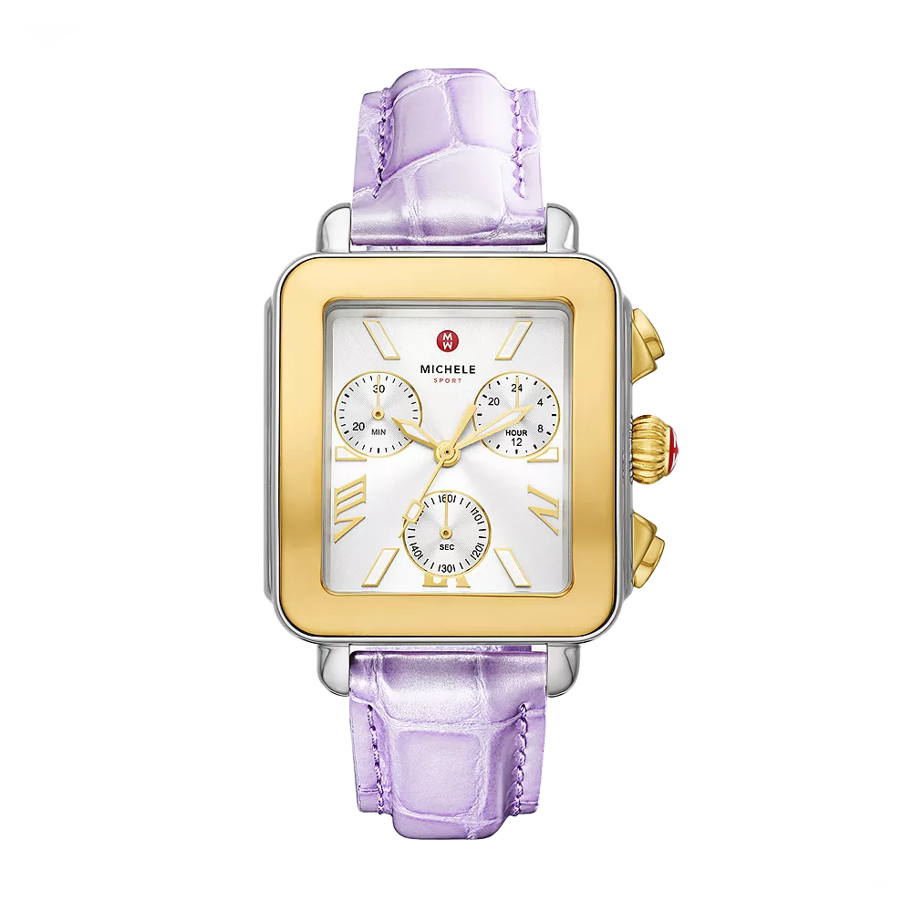 Michele Two-Tone Stainless Steel Deco Sport Lavender Leather Watch