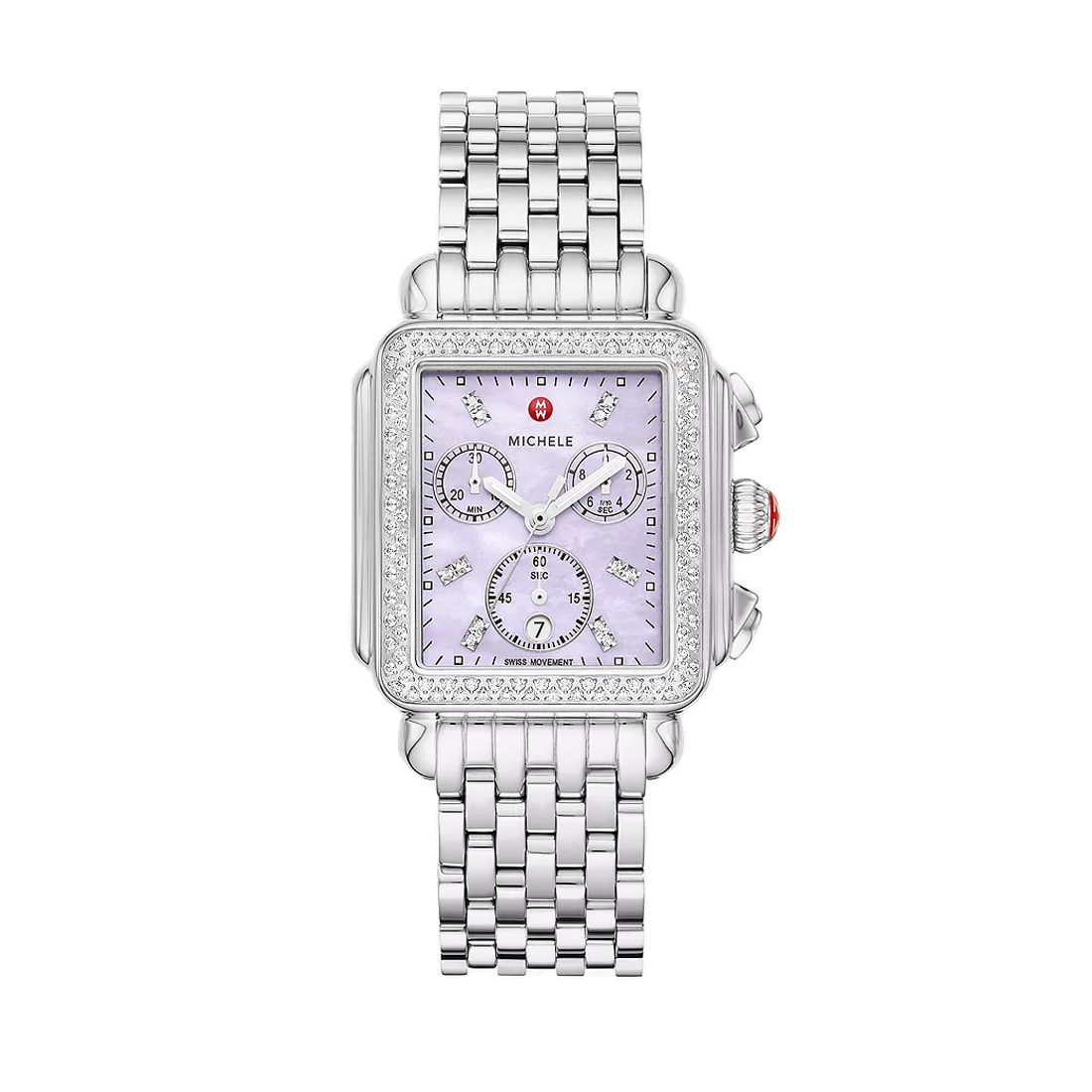 Michele Stainless Steel Deco Lavender Dial Diamond Watch