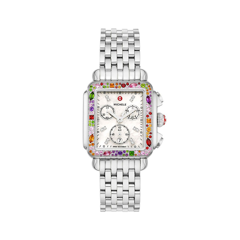 Michele Stainless Steel Deco Soiree Gemstone and Diamond Watch