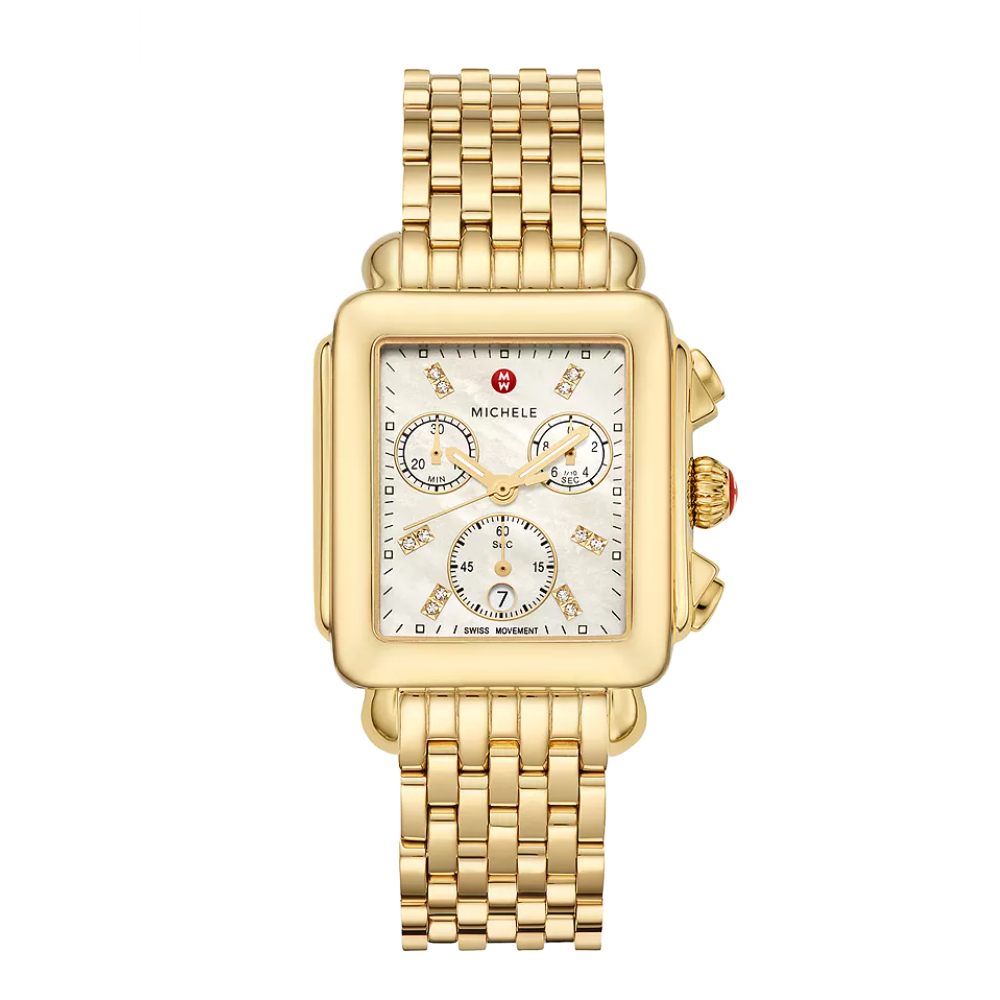 Michele Deco 18k Yellow Gold Diamond Dial Watch