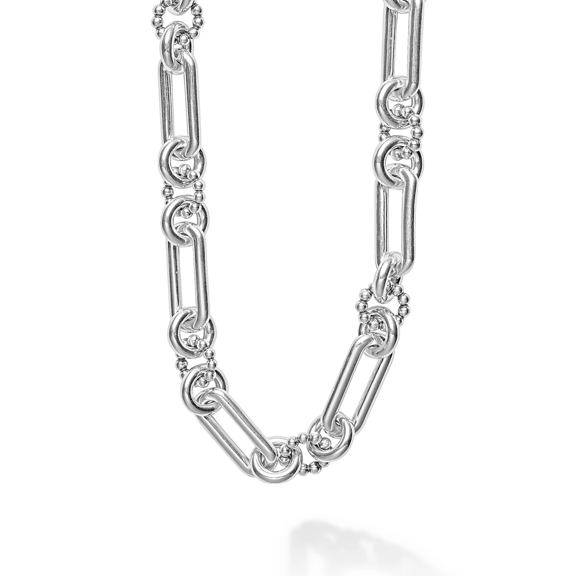 Lagos Sterling Silver Signature Caviar Adjustable Toggle Closure Fleuted Link Necklace 24