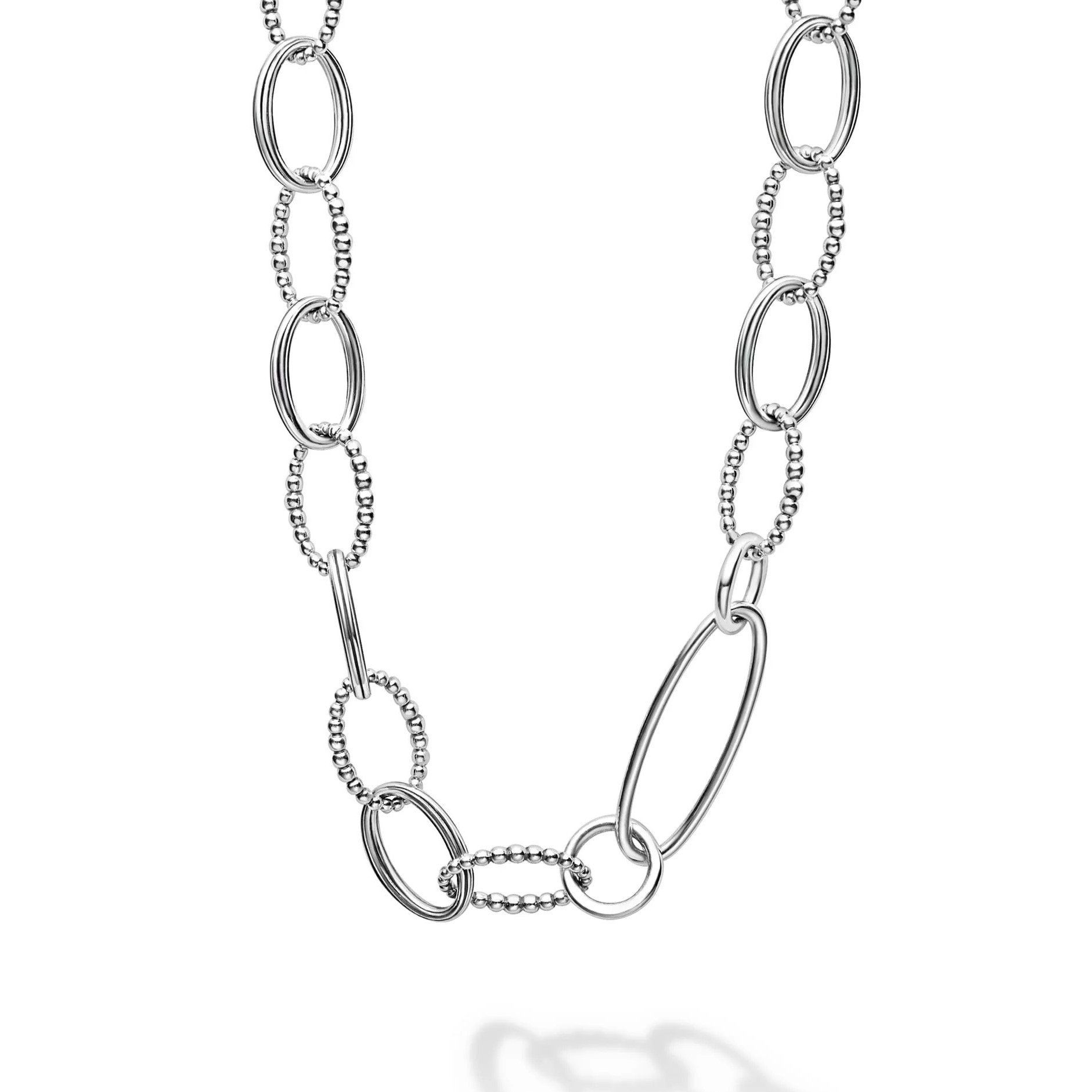 Lagos Sterling Silver Signature Caviar Smooth & Oval Link Necklace