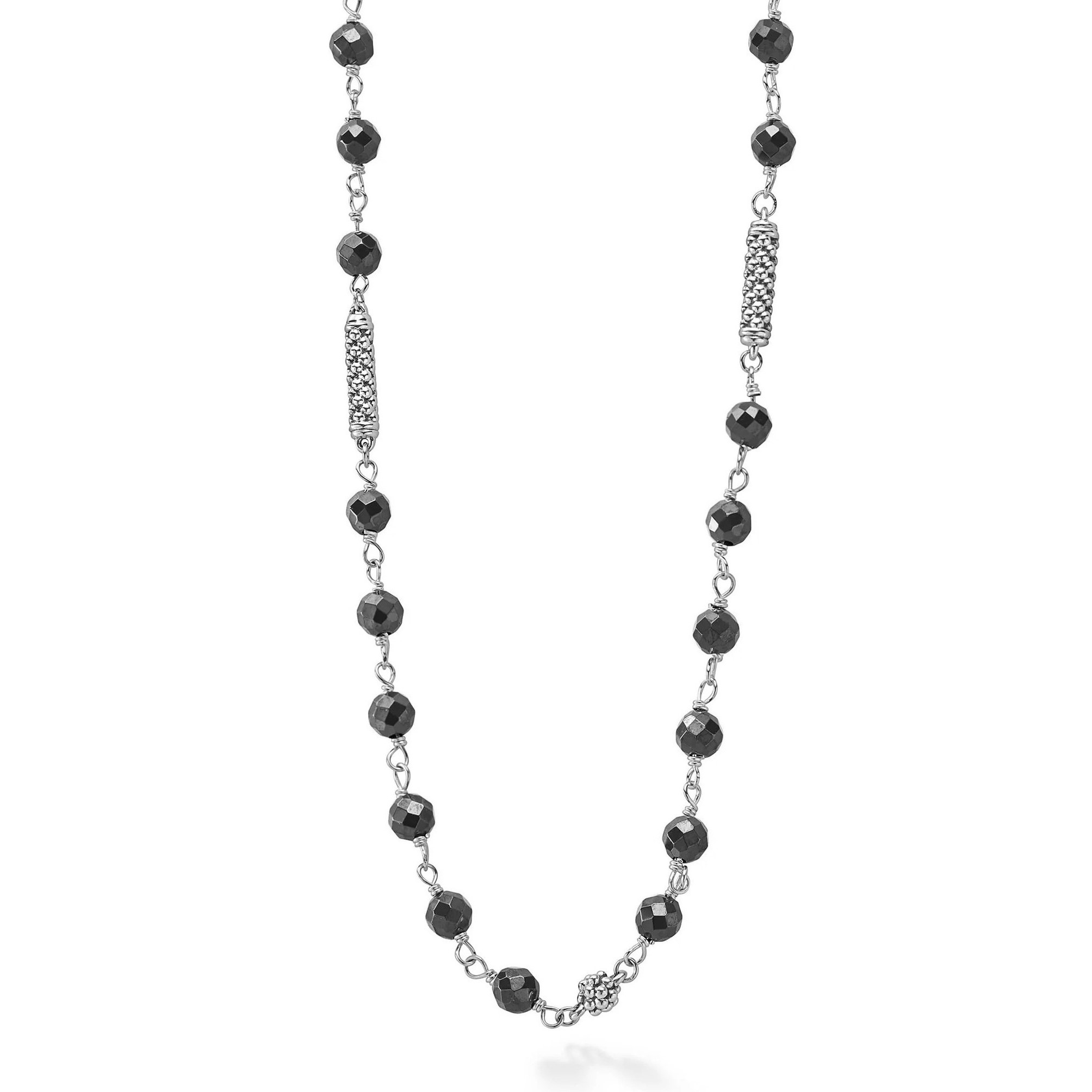 Lagos Sterling Silver Black Ceramic Beaded 5 Station Necklace