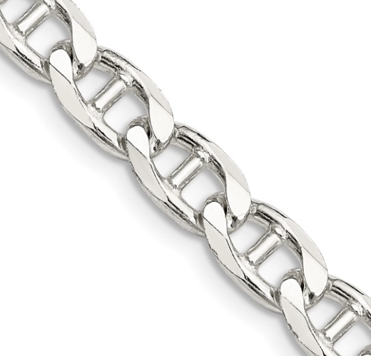 Sterling Silver 6.5mm Flat Cuban Anchor Chain / Necklace (No Stones) 22