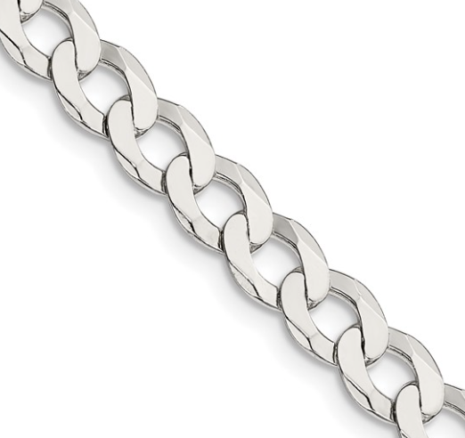 Sterling Silver 6.8mm Flat Curb Chain / Necklace (No Stones) 22