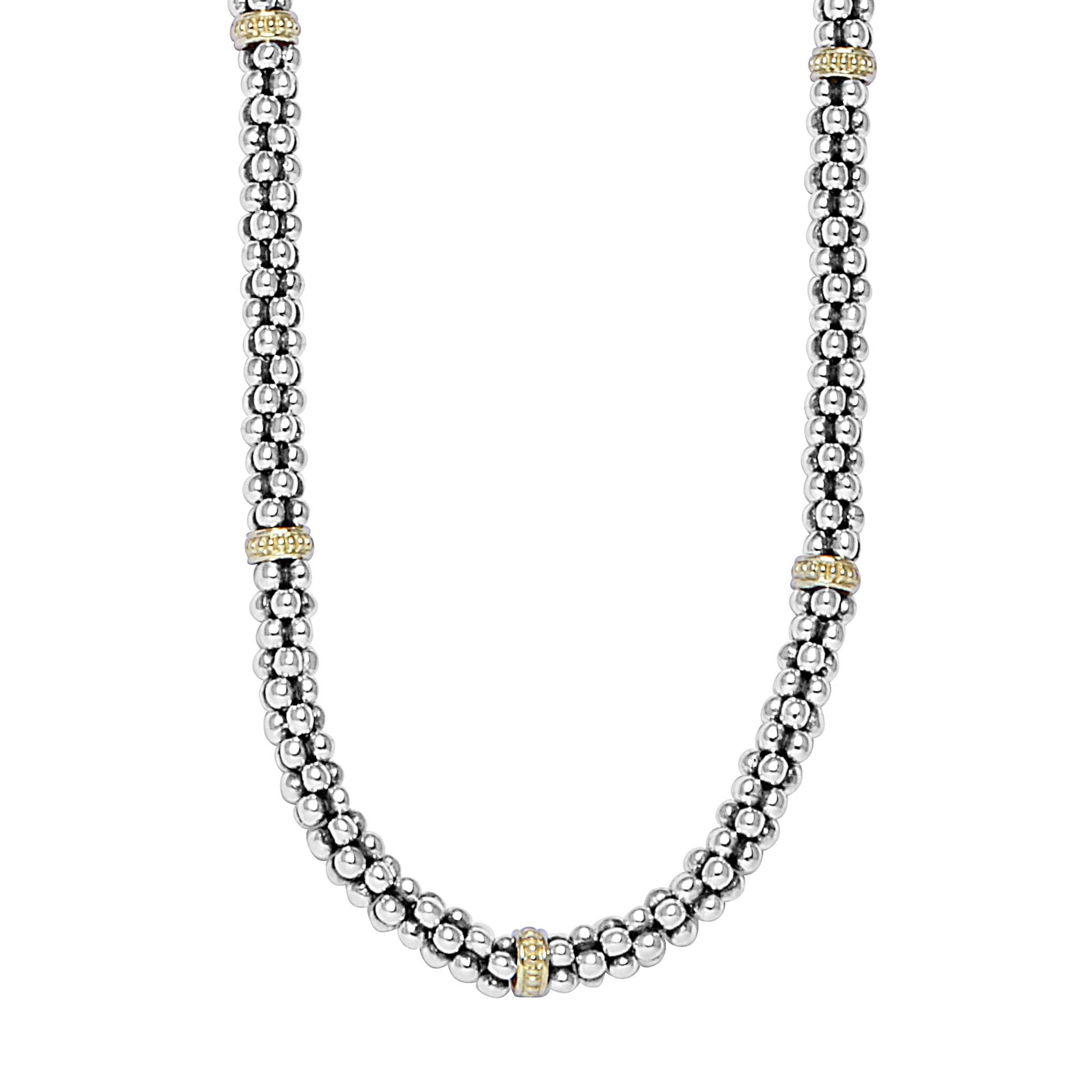 Lagos Sterling Silver & 18K Yellow Gold Signature Caviar 9 Station 5mm Rope Necklace