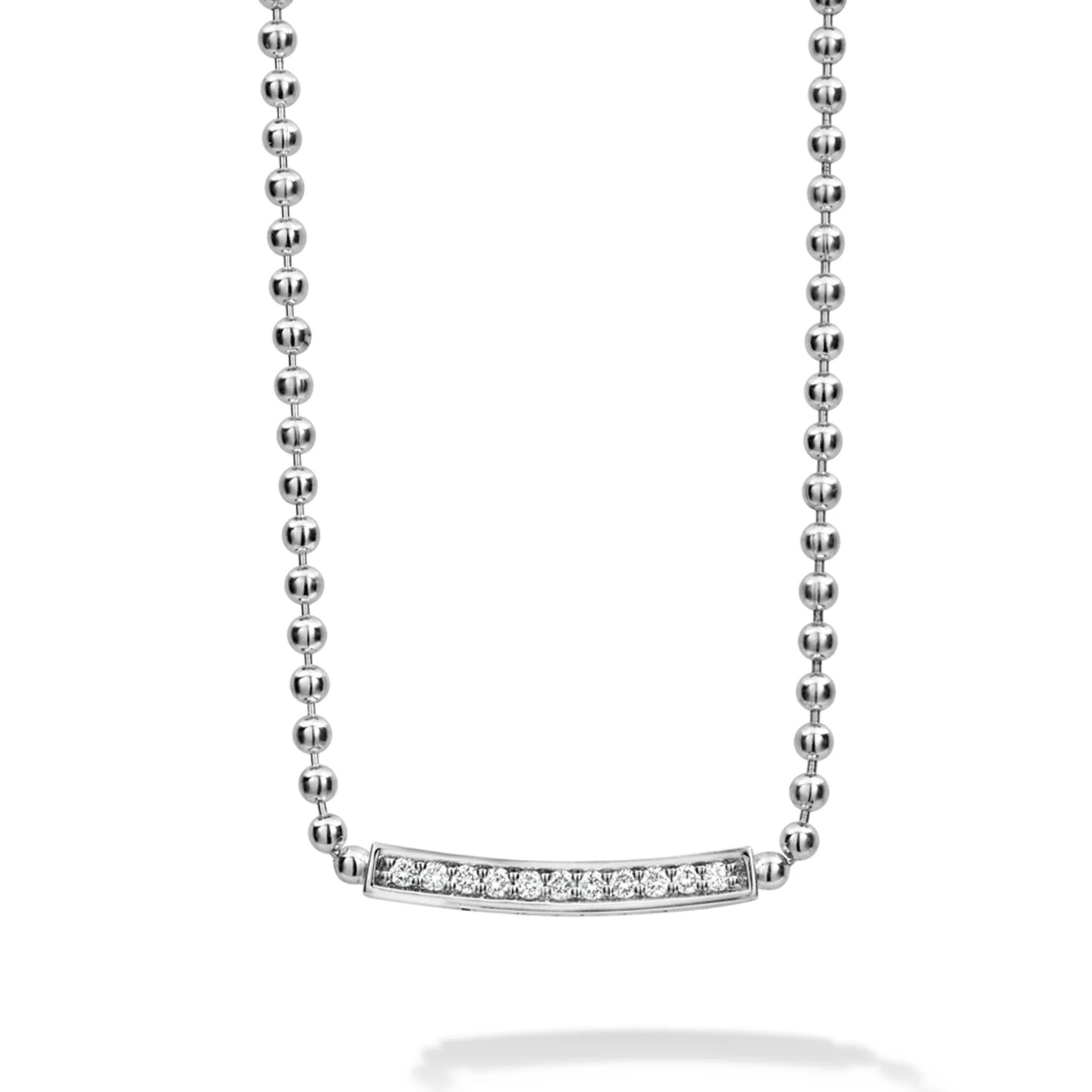 Lagos Sterling Silver Caviar Spark Small Diamond 25mm Station Beaded Necklace