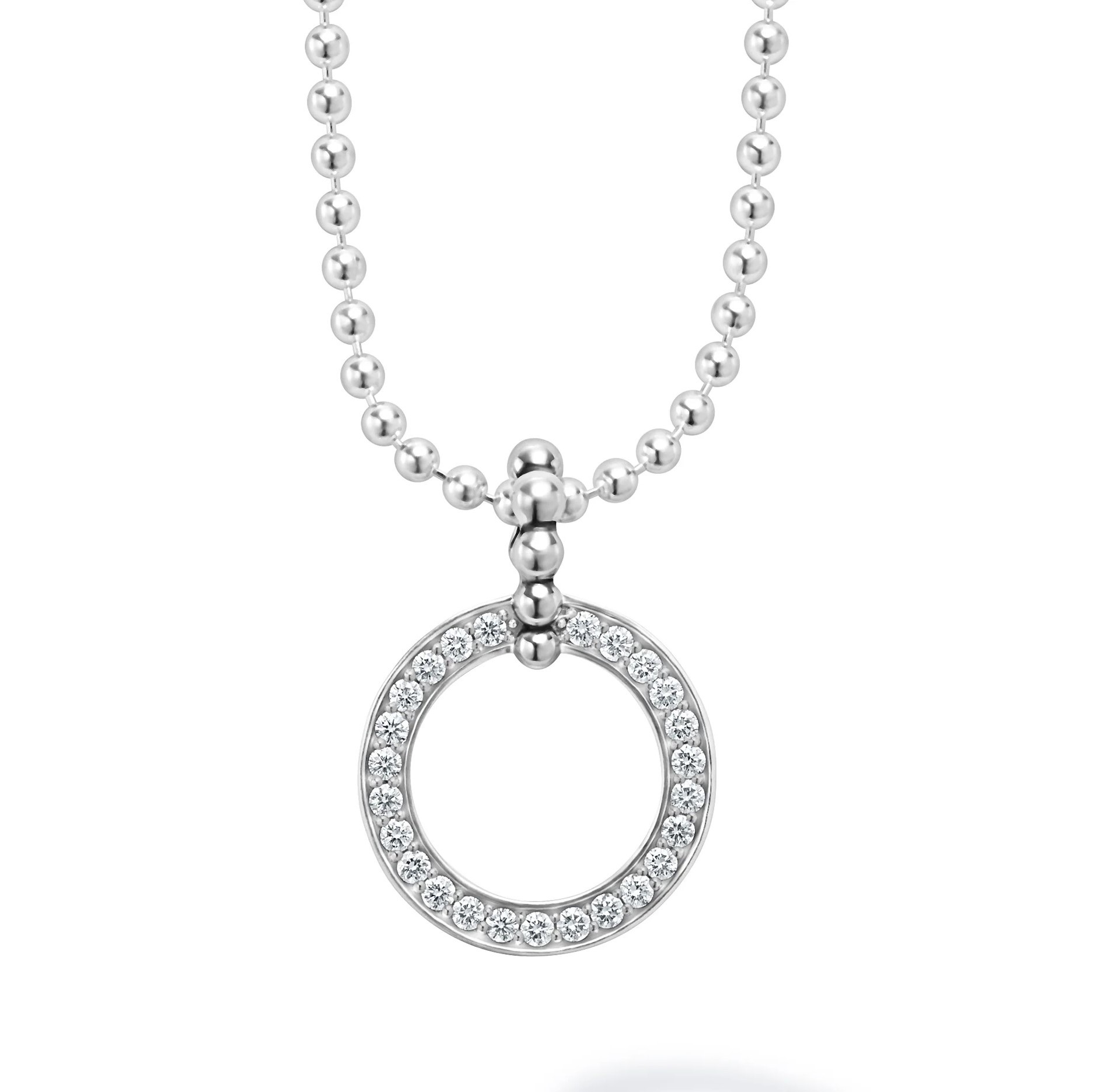 Lagos Sterling Silver Caviar Spark Diamond 20mm Large Circle with Beaded Bale Pendant 16-18