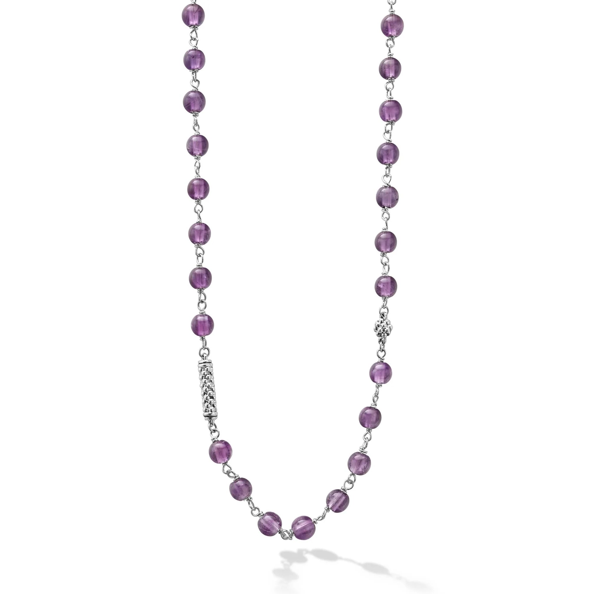 Lagos Sterling Silver Caviar Icon Amethyst Necklace with 88 Amethyst Beads 4mm 34
