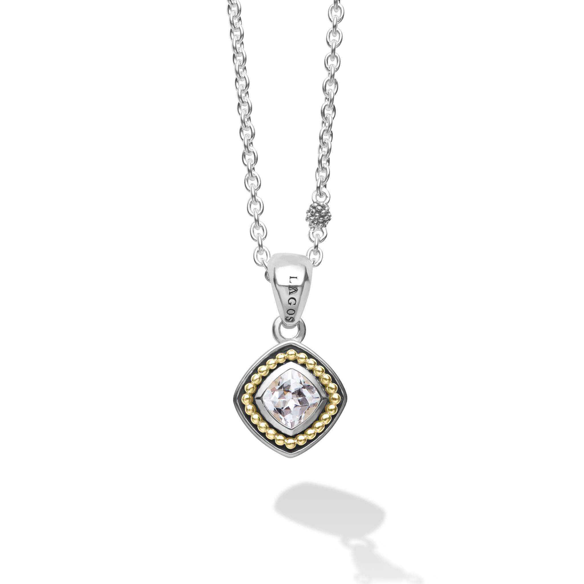 Lagos Sterling Silver and 18K Yellow Gold White Topaz Pendant Necklace