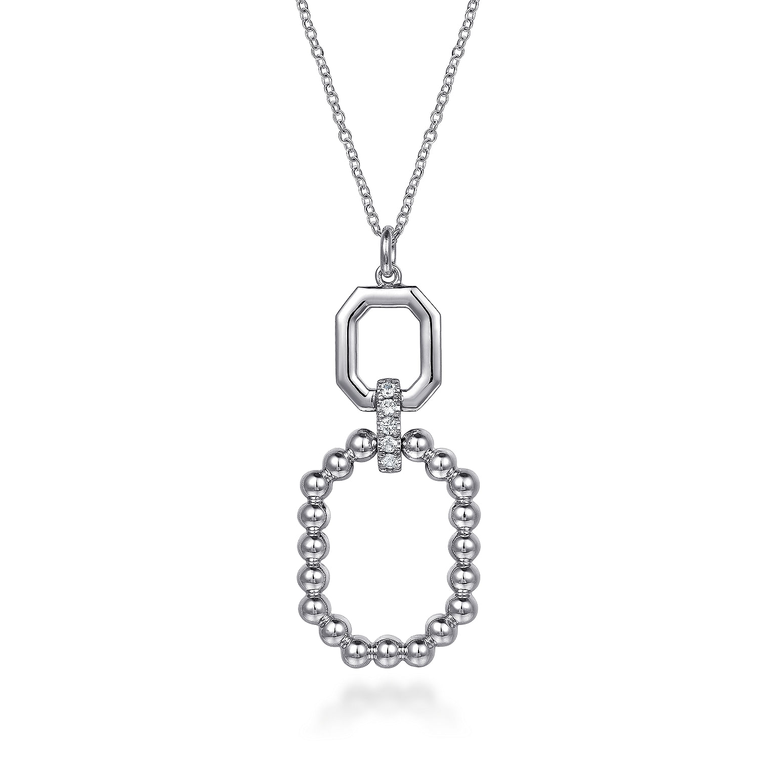 Gabriel & Co. Sterling Silver Octagon White Sapphire Pendant Necklace
