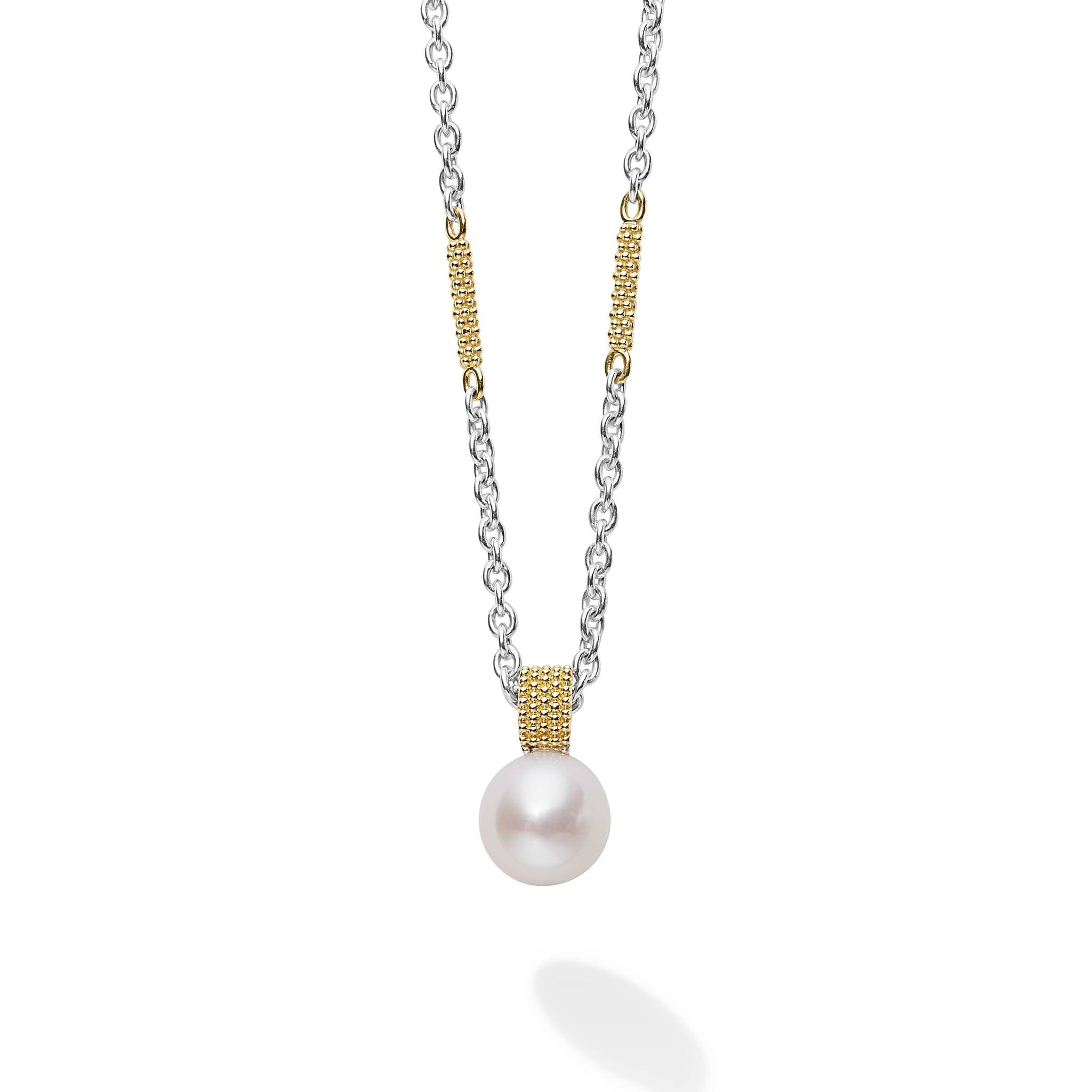 Lagos Sterling Silver and 18K Yellow Gold Pearl Pendant Necklace