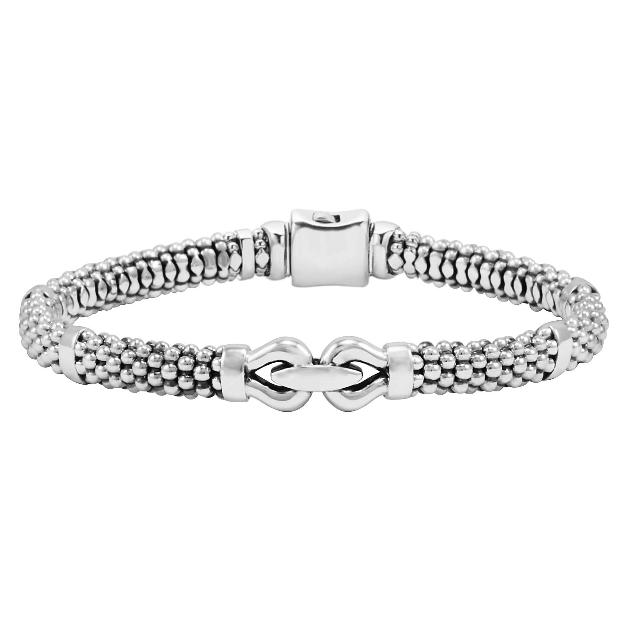 Lagos Sterling Silver Derby 6mm Silver Caviar Buckle Bracelet