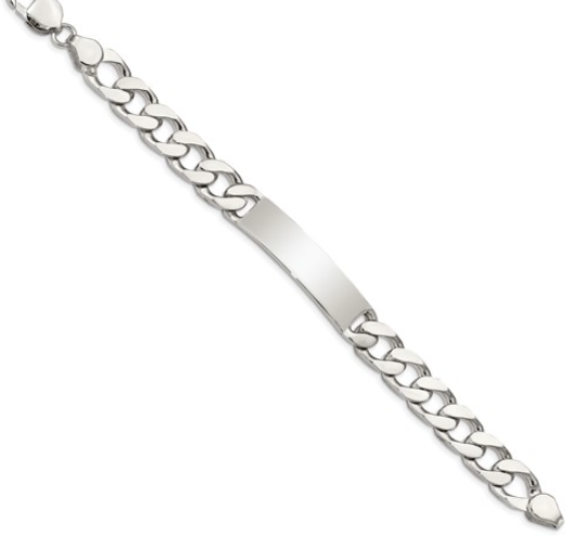 Sterling Silver Polished Engraveable Curb link ID Bracelet