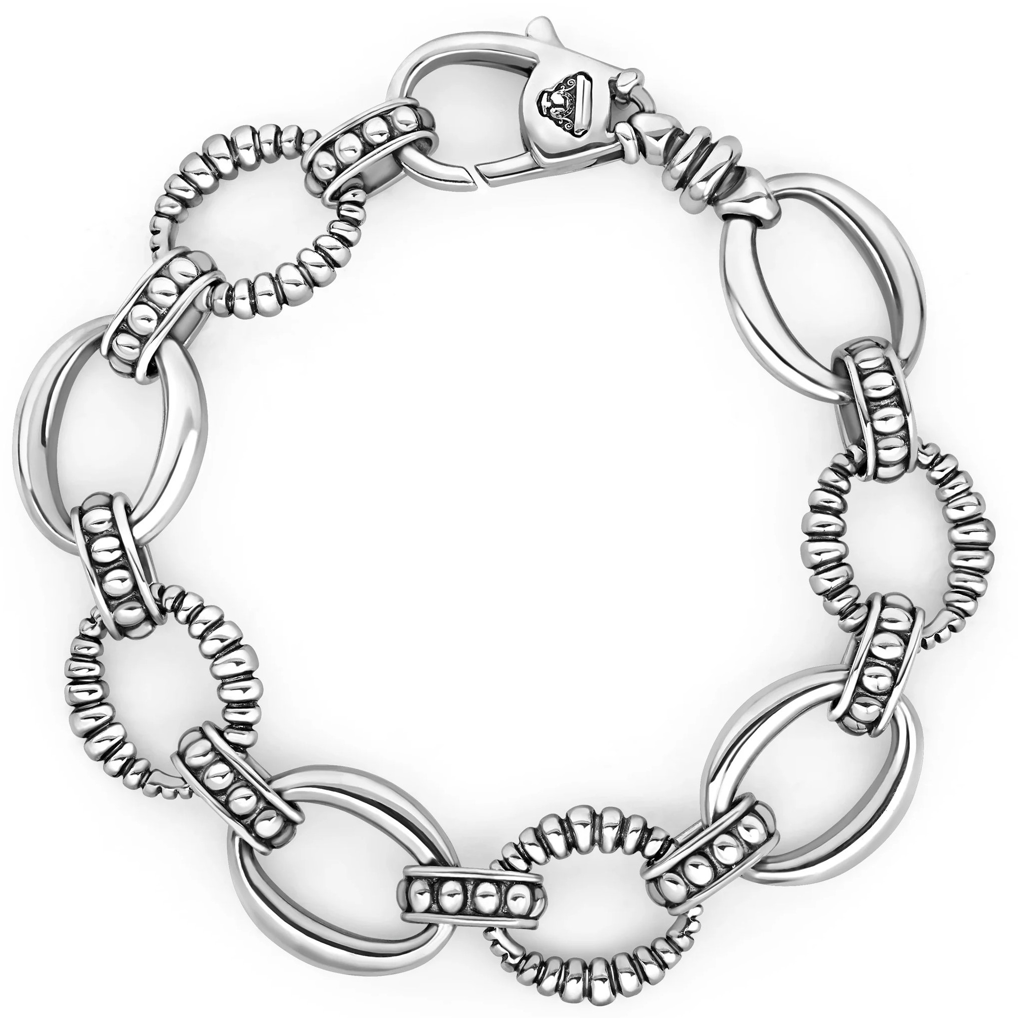 Lagos Sterling Silver Signature Caviar Oval Smooth and Fluted Link Bracelet