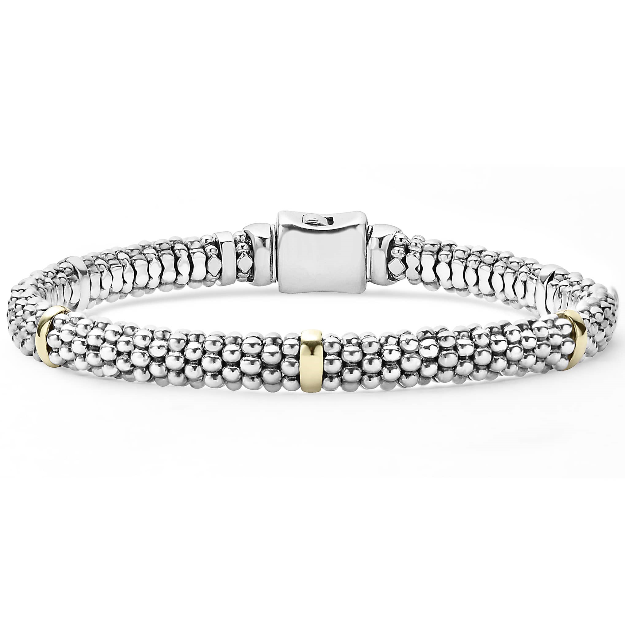 Lagos 18K Yellow Gold Signiture Cavier 6MM Bracelet With 5 Gold Stations