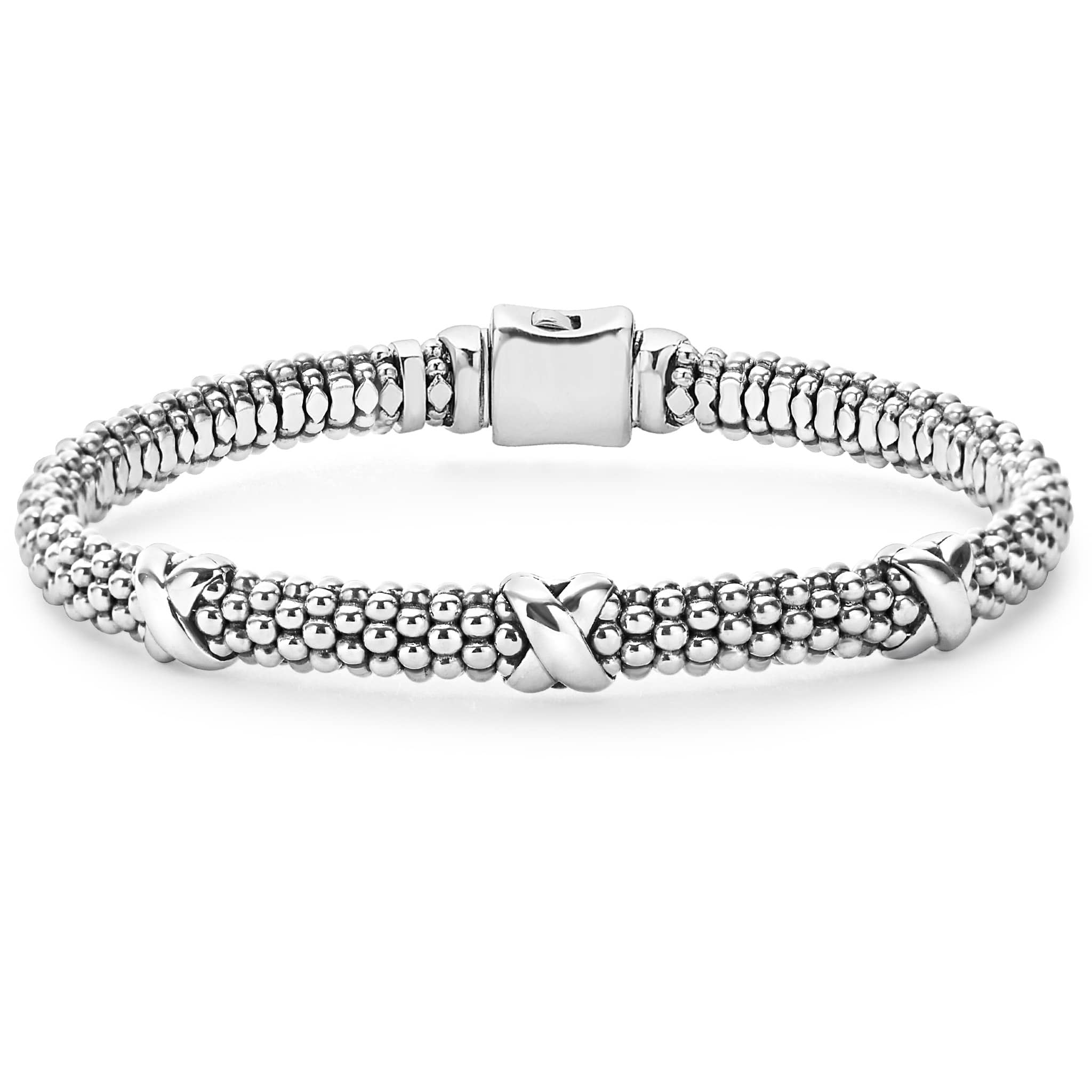 Lagos Sterling Silver Signature Caviar 6mm Three Station X Caviar Bracelet