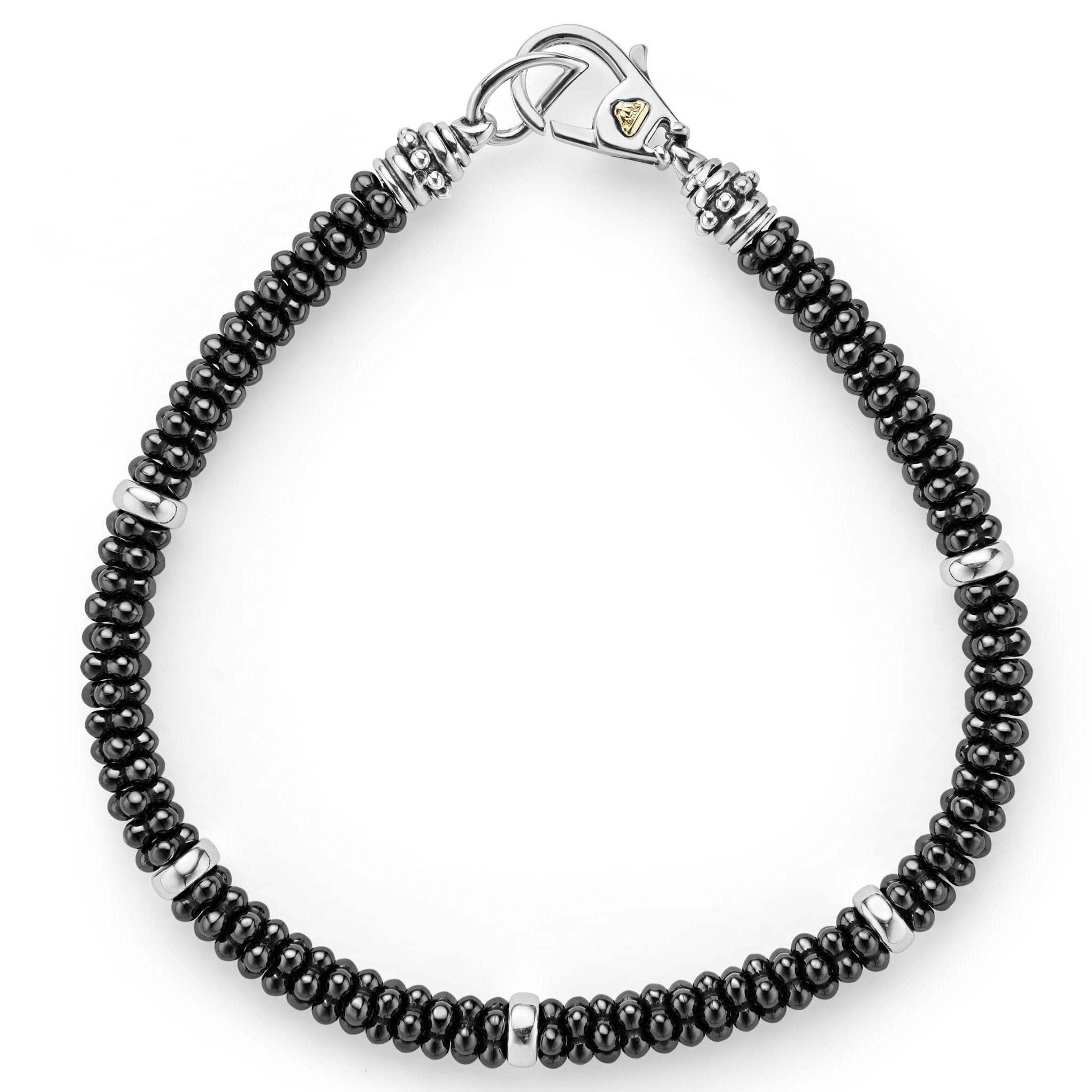 Lagos S/S 18K White Gold Black Caviar Black Ceramic w/Silver Stations 5MM Bracelet