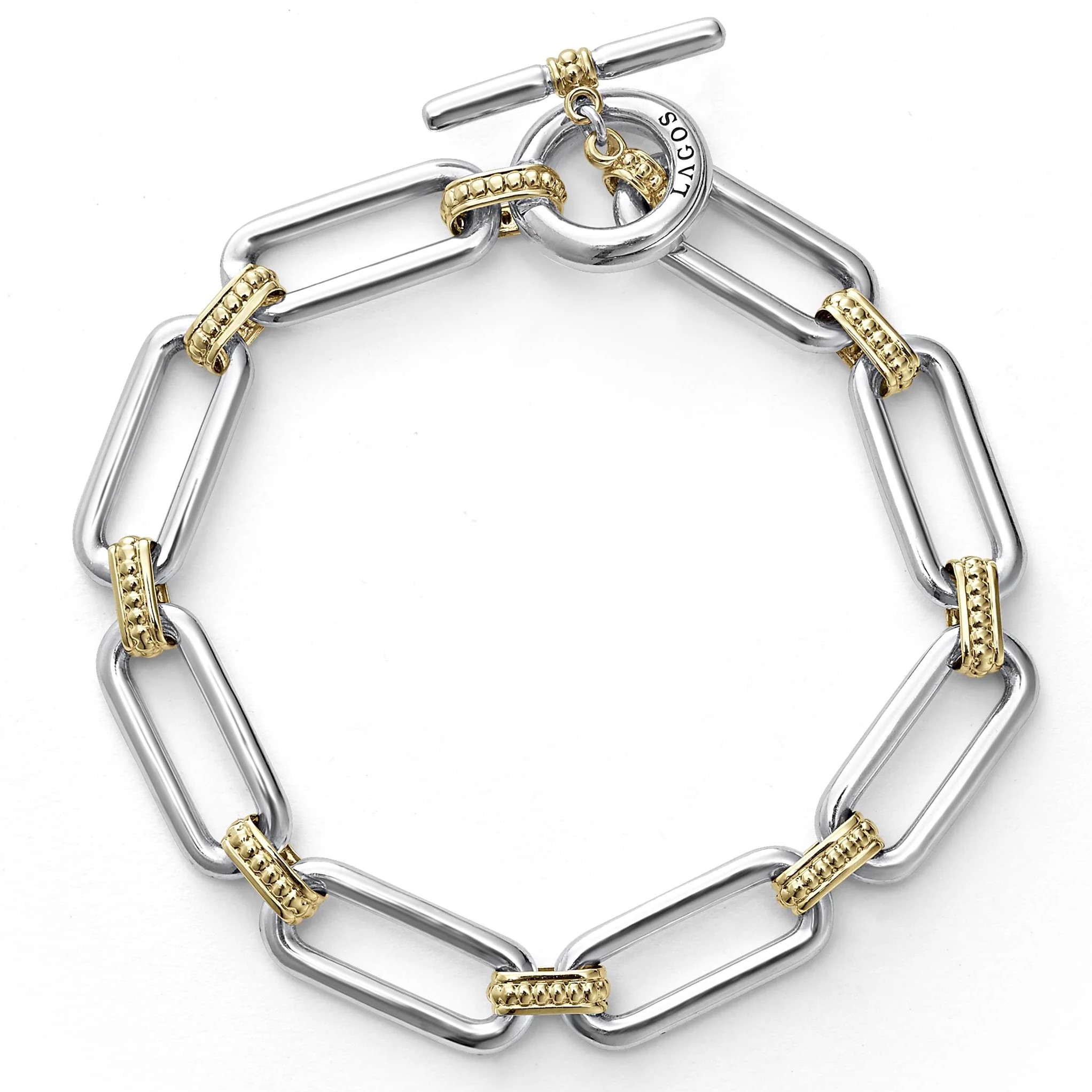 Lagos Sterling Silver & 18K Yellow Gold Signature Caviar Smooth Oval Link Toggle Bracelet