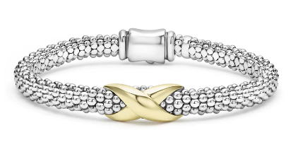 Lagos Sterling Silver and 18K Yellow Gold Embrace Wide Center X 6mm Rope Bracelet